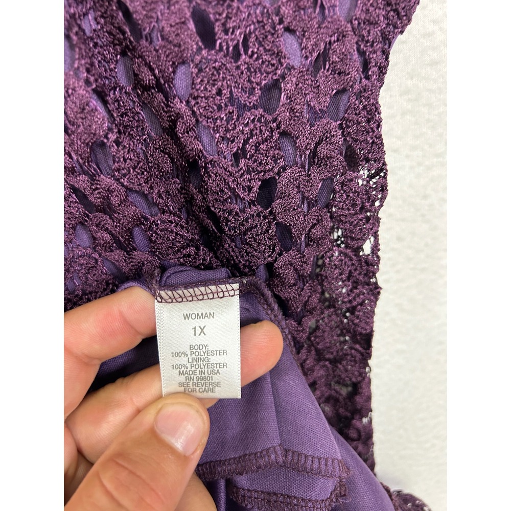 Whimsigoth Dressbarn Womens 1X Purple Lace Handkerchief Hem Tunic Top Fairycore - Picture 4 of 10
